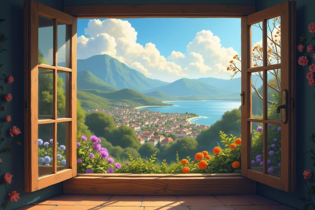 blick aus dem fenster gemälde-Titel