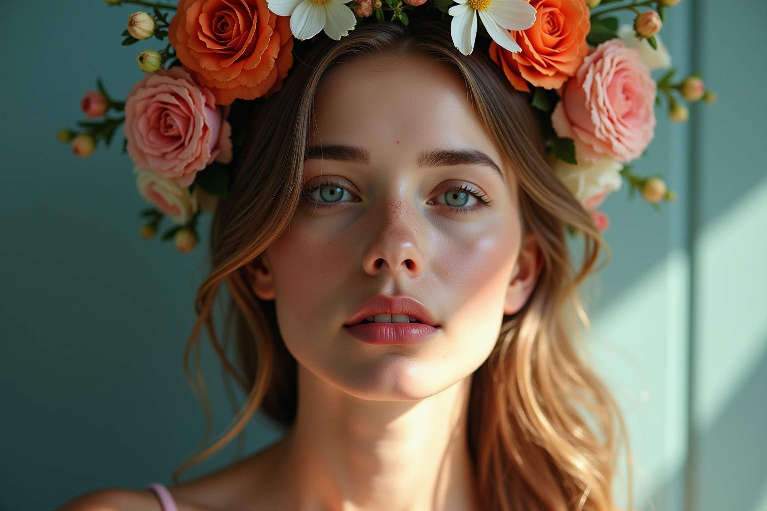 frau mit blumen auf dem kopf gemälde-Titel