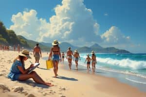 gemälde menschen am strand-Titel